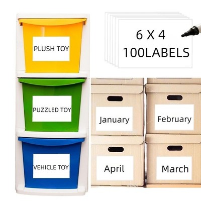 Waterproof Removable Storage Bin Labels 4'' x 6'' Organizing Name Label 100 Pack
