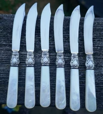 Set of 6 - Antique Meriden Cutlery Co. Mother of Pearl Handled Fruit Knives
