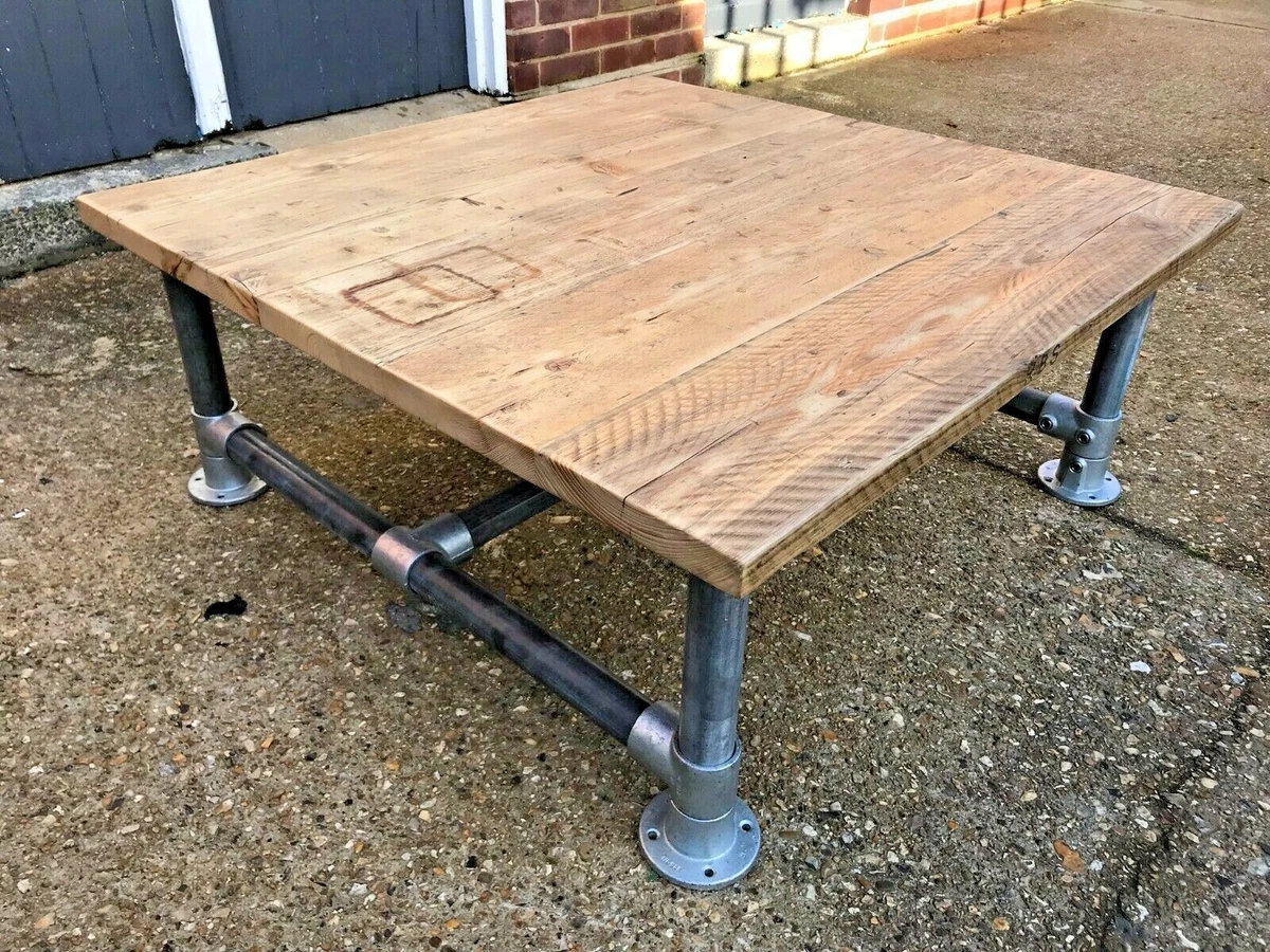 Square Rustic Coffee Table Industrial Pipe Legs Sustainably