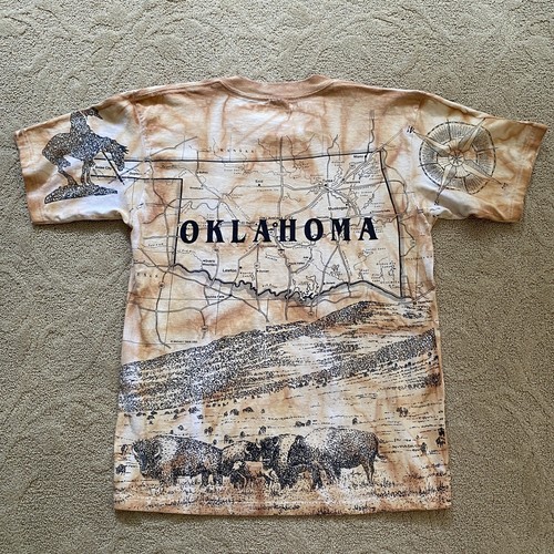 Vintage Sneaky Tee 1993 Oklahoma Rodeo Cowboy Western Allover Print Spellout 90s - Picture 9 of 9