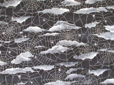 Kaufman OOP Cotton Fabric  Clouds and Silver Metallic Spider Webs BTHY