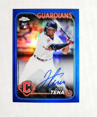 Jose Tena 2024 Topps Chrome RC AUTO Rookie BLUE REFRACTOR 091/150 Guardians z3
