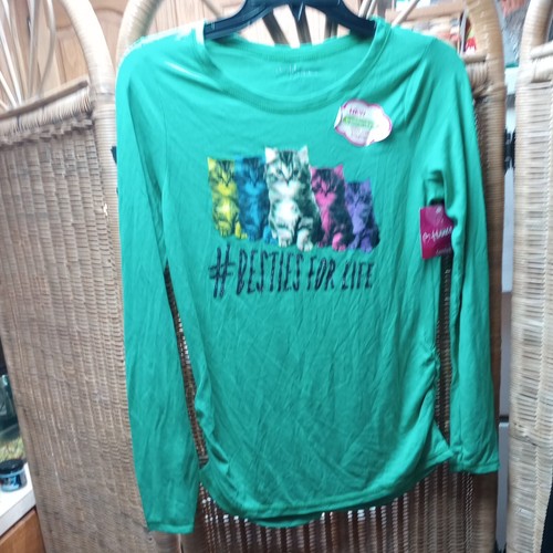 Hanes Girl's X-Large (14-16) Graphic Cat Long Sleeve K291 Green NWT