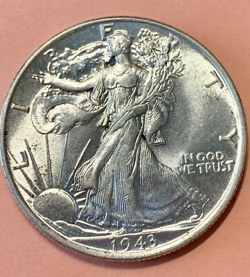 1943-P WALKING LIBERTY HALF, CHOICE BU++, OBR