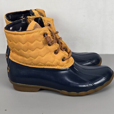 Sperry Duck Boots Women's Size 9 Saltwater Quilted STS84024 Blue \u0026 Yellow | eBay