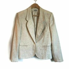 Villager Womens Suit Jacket Blazer Beige Pockets Long Sleeve Notch Lapel 12