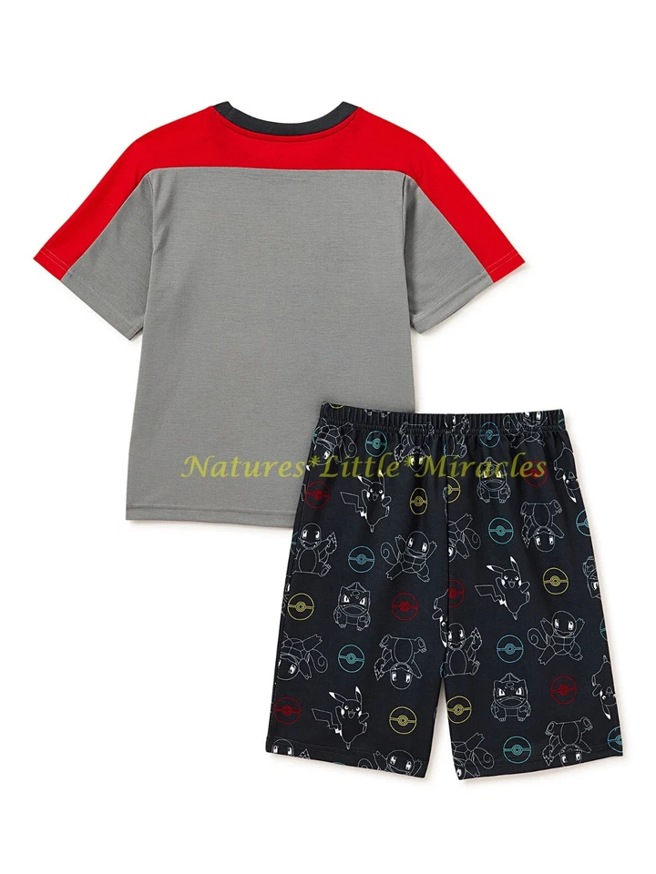 NUEVO CON ETIQUETAS Niños Pokemon Pikachu Pijama Camiseta Pantalones Cortos Niños Niñas Talla 6 7 8 Conjunto de Verano Foto 3 de 3