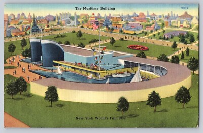 Postcard New York World's Fair Queens The Maritime Building 1939 Linen