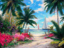 sea breeze beach ocean flower garden sailboat ceramic tile mural backsplash