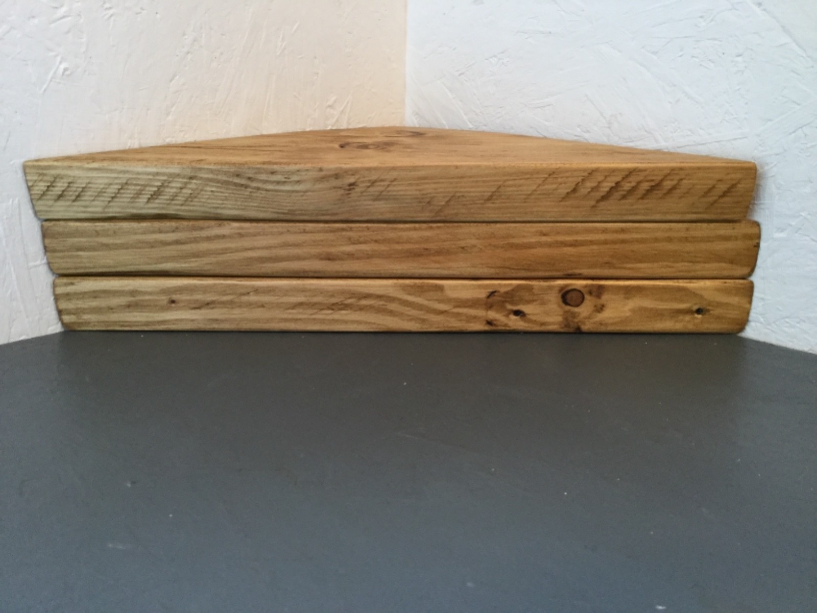 3x RECLAIMED SCAFFOLD BOARD CORNER SHELVES WOODEN INDUSTRIAL RUSTIC