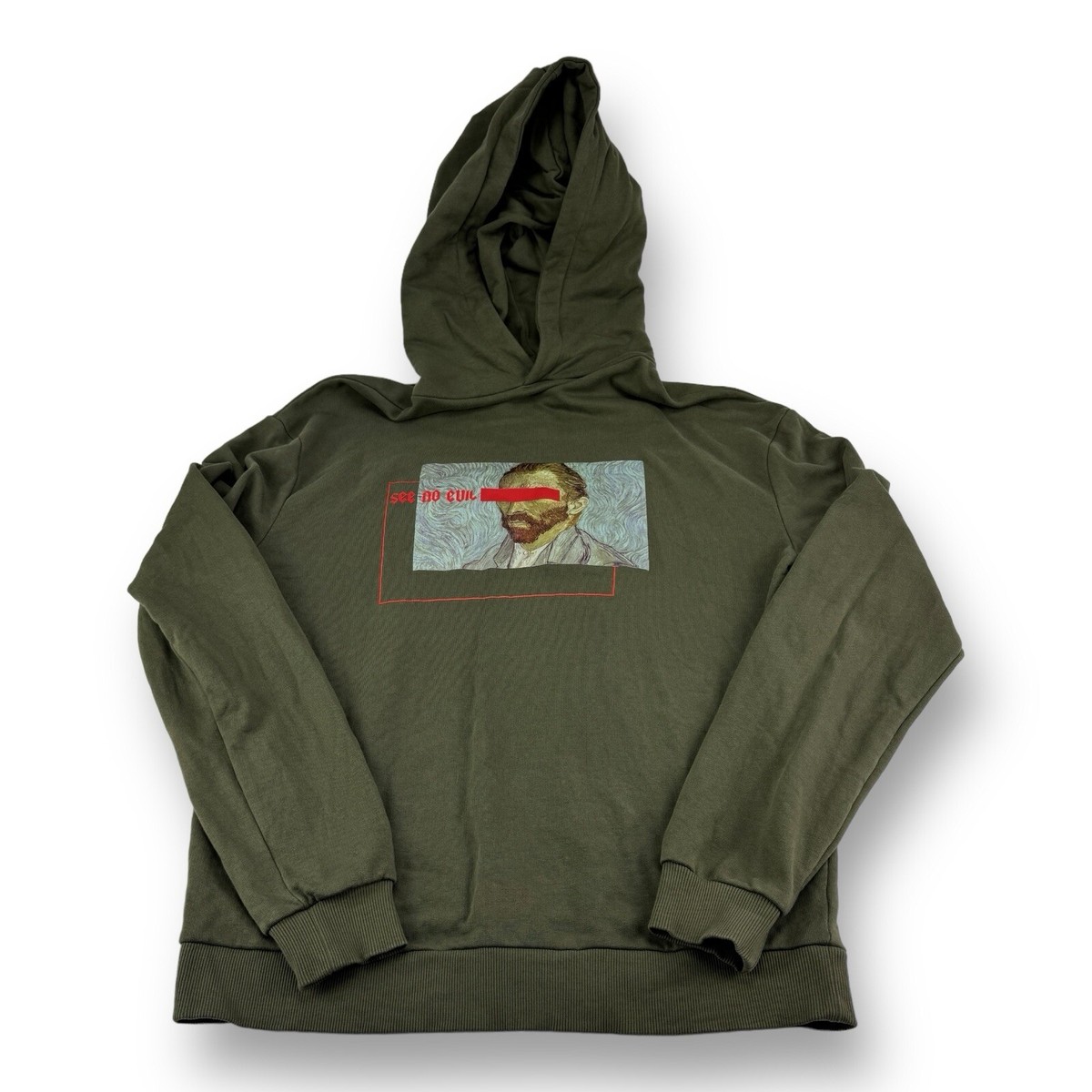 Only The Blind Green See No Evil Graphic Long Sleeve Hooded Sweatshirt Mens  XL