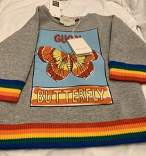 New Auth Gucci Rainbow Yourself Girls Butterfly Cotton Sweatshirt Gray 5Y 395