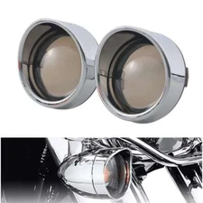 2X Smoke Turn Signal Light Bezels Visor Lens Cover For Harley Dyna Electra Glide