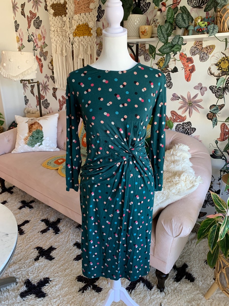 BODEN Green POLKA DOT Fitted DRESS Womens 6R US