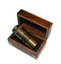 Nautical Brass Antique Telescope Royal Navy London 1915 With Anchor Wooden Box,,
