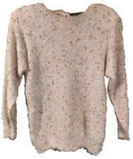 Rochelle Womens Fuzzy Sweater Beige Embellished Long Sleeve Scoop Neck Button XL