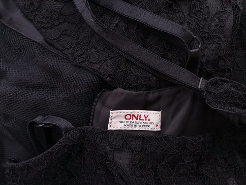 Only  Size M Black Midi A-Line Dress Sleeveless Asymmetrical Lace Embroidery - Picture 4 of 5