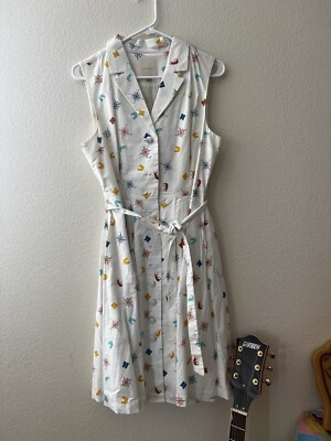 Modcloth Community Brunch Shirt Dress Travel World Compass Map Binoculars |  eBay