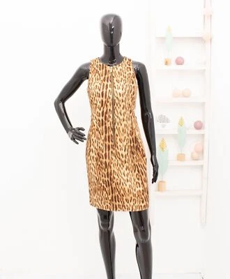 MICHAEL KORS Vestido Leopardo Dorado Cremallera frontal Sin mangas US4 UK8 - Imagen 1 de 4