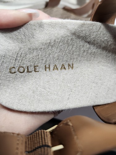 Cole Haan Women's Sandals Size 8.5 Brown Leather Crystal Honey Wedge W23574 - Picture 8 of 10