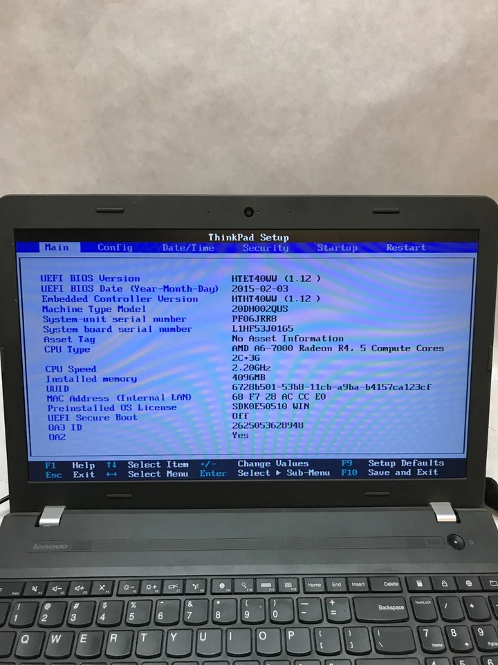Lenovo ThinkPad E555 15" Laptop AMD A6-7000 2.2GHz 4GB RAM NO HDD/OS NO BATT -DW - Image 2 of 4