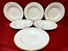 Pier 1 Monno Bangladesh Set Of 6 White Rimmed Pasta Salad Soup Bowls w/Gold Rim