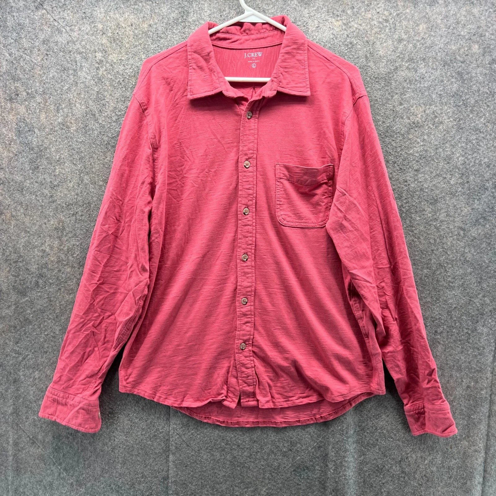 J Crew Shirt Mens Large Coral Pink Button Down Preppy Dress Classic Fit Cotton