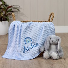 Personalised Baby Rainbow Wrap Swaddle, Blue Pink Grey White Beige, Embroidered