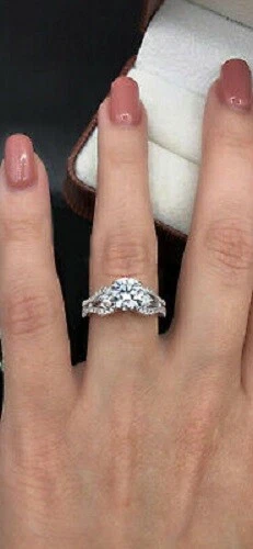 Anillo de compromiso de oro blanco sólido de 14 k con diamantes de corte redo... - Imagen 3 de 3