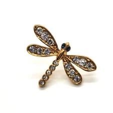 Rhinestone Dragonfly Pin Green Eyes Scarf Tie Tack VTG Costume Jewelry + Box
