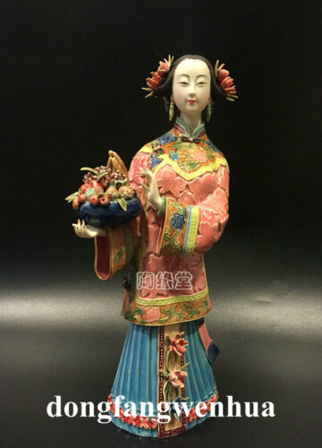 Figurine en céramique porcelaine chinoise Wucai belle femme fille fleur belle femme - Photo 1/4