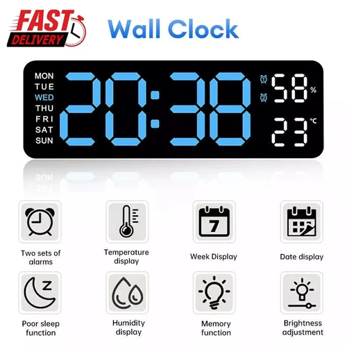 LED Large Digital Wall Desk Clock Desk Alarm Clock Temperature Date Week Display