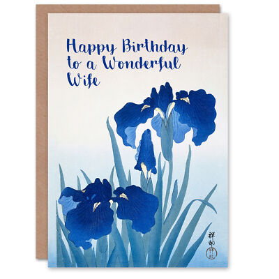 Frau Happy Birthday schöne elegante blaue Iris Blumenmalerei Grußkarte