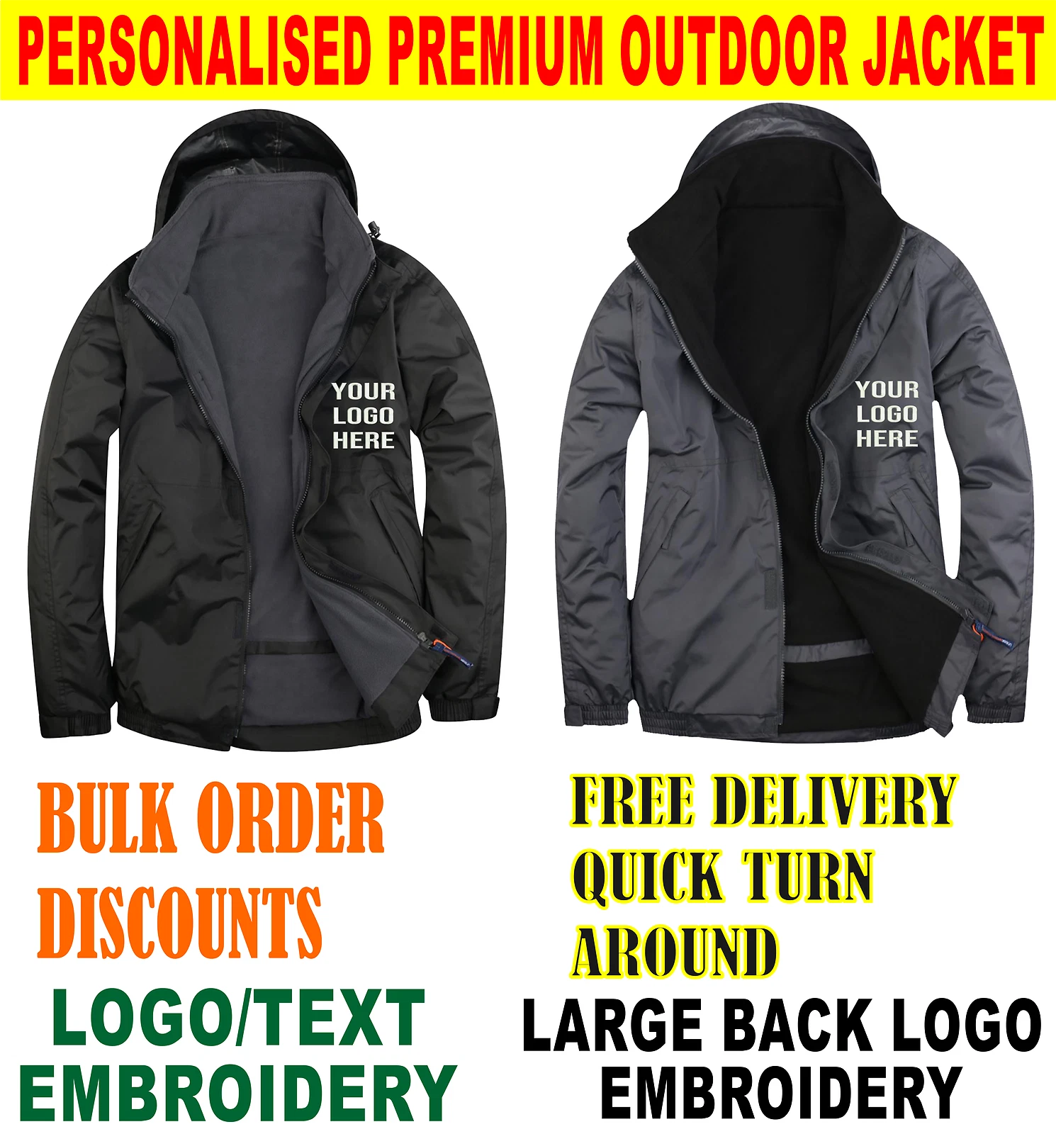 Personalised Embroidered Logo Uneek UC620 Premium Outdoor Jacket