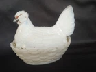 VINTAGE WHITE MILK GLASS HEN ON NEST VALLERYSTHAL BUTTER DISH COLLECITBLE #G1