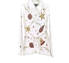 Vintage 90's Beaded Faux Fur Collar Holiday Cardigan Women's Size L NWT