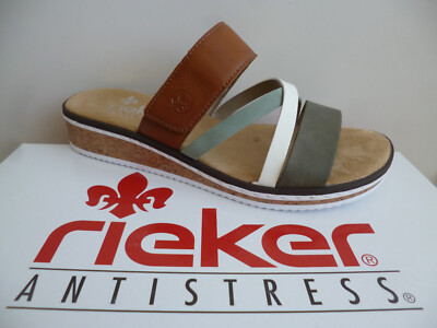 Rieker Women's Mules Sandals Shoes Green Brown V3652