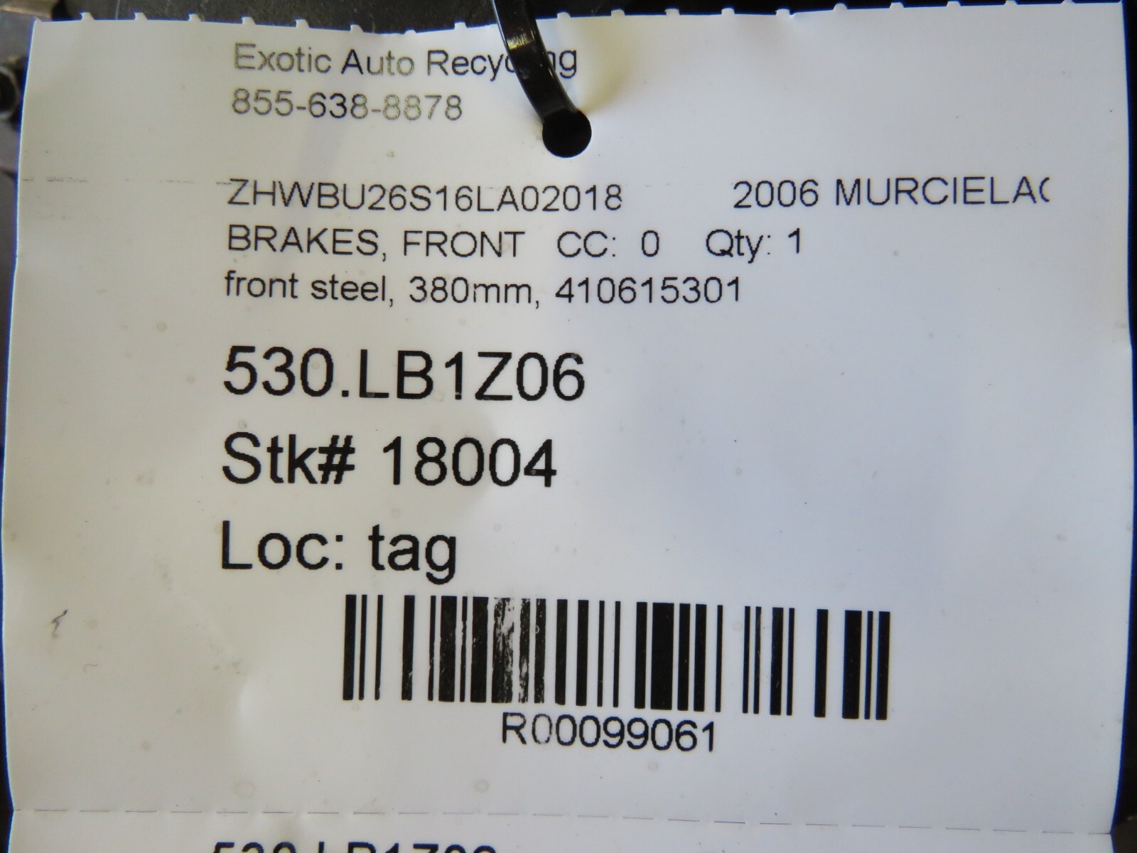Lamborghini Murcielago, Front Brake Rotor, Cross Drilled, Used, P/N 410615301