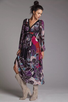 let me be printed boho midi dress Anthropologie Let Me Be Women XS Black Floral Boho V-Neck Long Sleeve Midi  Dress