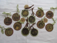 Ragon House Spring Ornaments Vintage Style Prints Glitter disk 12 pc NEW bird