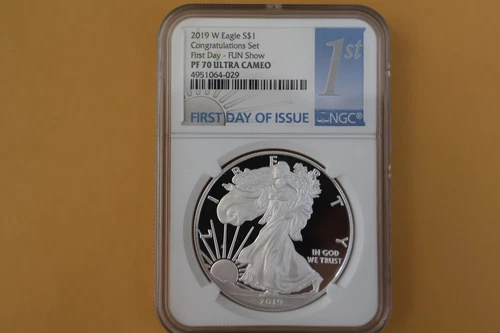 2019-W $1 American Silver Eagle NGC PF70 UCAM Congratulations Set First Day FUN