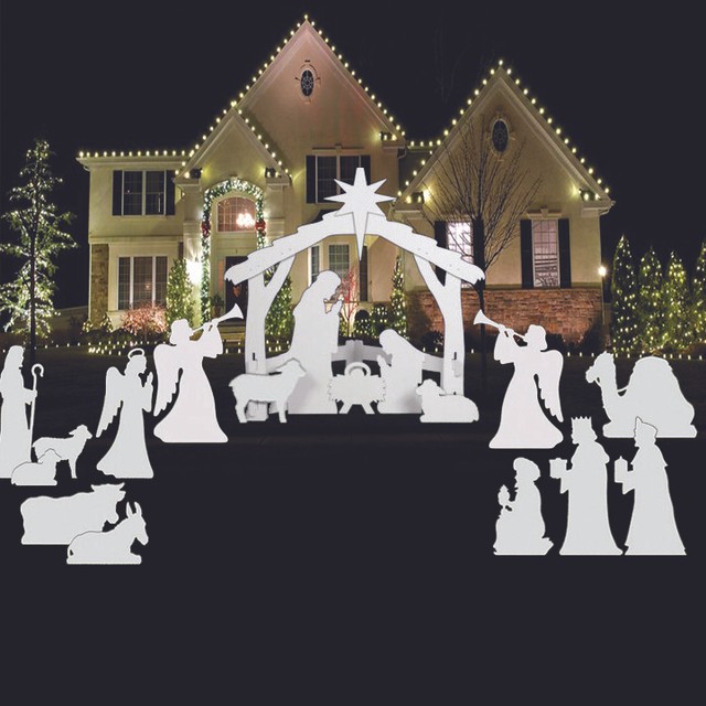 28" Lighted Outdoor Nativity Scene 2 Piece Set Blow Mold Christmas