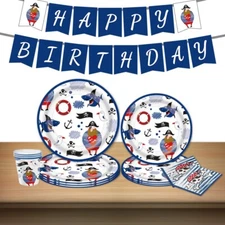 Pirate Birthday Party Supplies with Forks, Knives, Table Cloth, Napkins, Plates