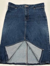 Vintage Gap Denim Skirt y2k Below Knee Women s Size 10 32x25 Front Slit Stretch