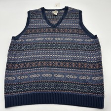 Vintage LL Bean Men  s Sweater Knit Vest Pastel Fair Isle Cotton Size XL