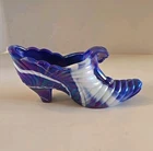 VTG Fenton Glass Sapphire Blue Swirl Iridescent Shoe Purple White