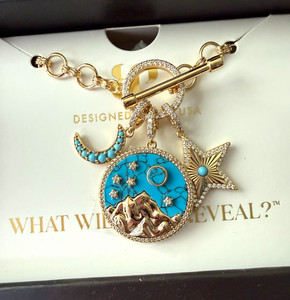 Authentic Montana After Dark Turquoise Cz Yellow Gold Plated Removable Pendant Necklace