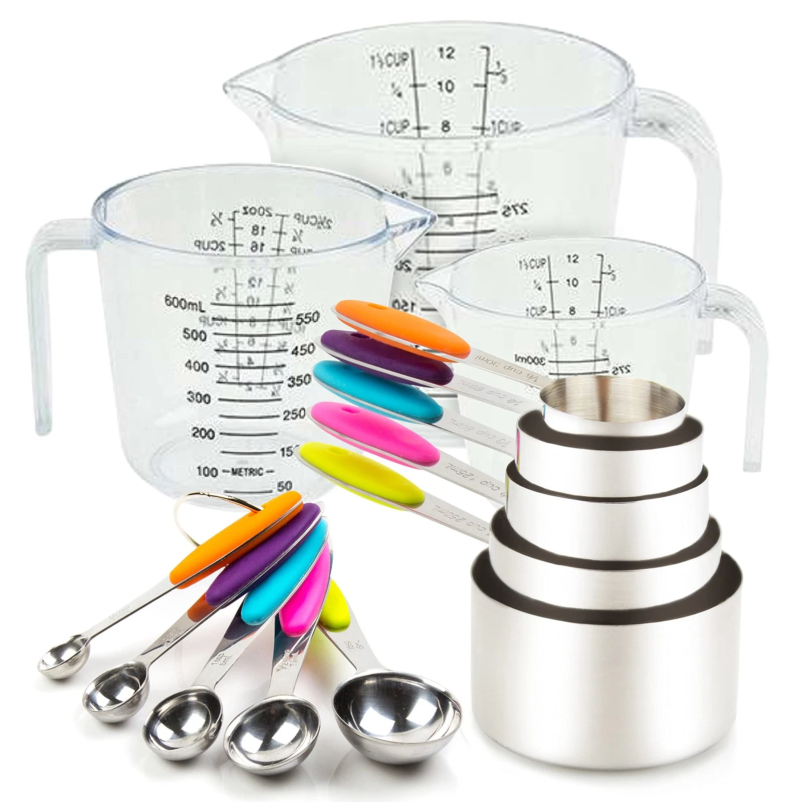 Measuring Cups and Spoons Set 13 Piece. Includes 10 Stainless Steel Measuring...