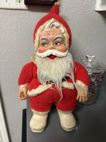 Vintage Rushton Co Santa Claus Plush Rubber Face White Boots/ No Coke Bottle