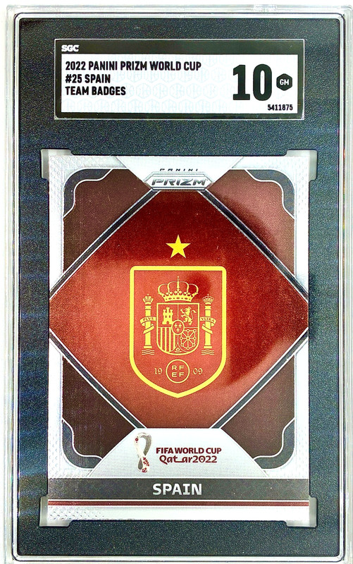2022 SPAIN PRIZM WORLD CUP QATAR #25 SPAIN TEAM BADGE SGC 10 GEM MINT RARE